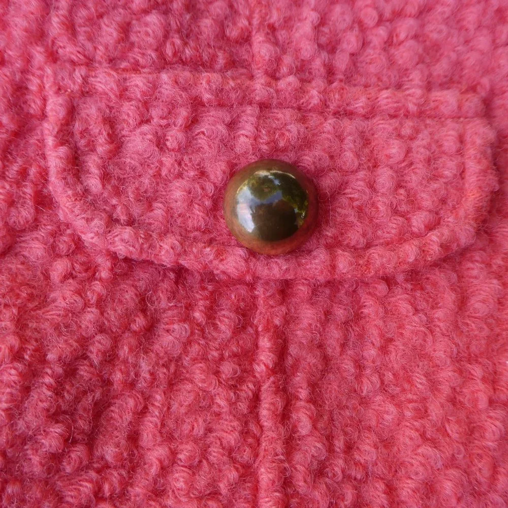 Barbie Blazer Knitted Dove Anthropologie Pink Coral Boucle Cotton Double Breaste